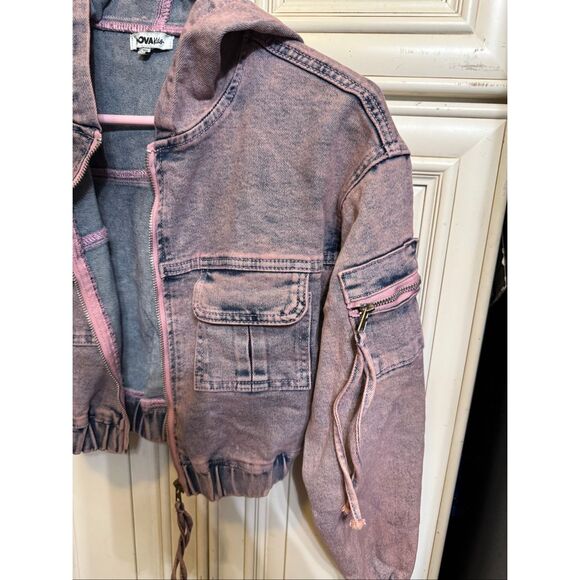 Fashion Nova Kids Girls Mini So Different Denim Jacket Hoodie Pink Size 10 - Picture 2 of 12